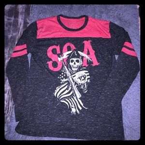 ☠️Men’s black w/red SOA grim reaper long sleeved t
